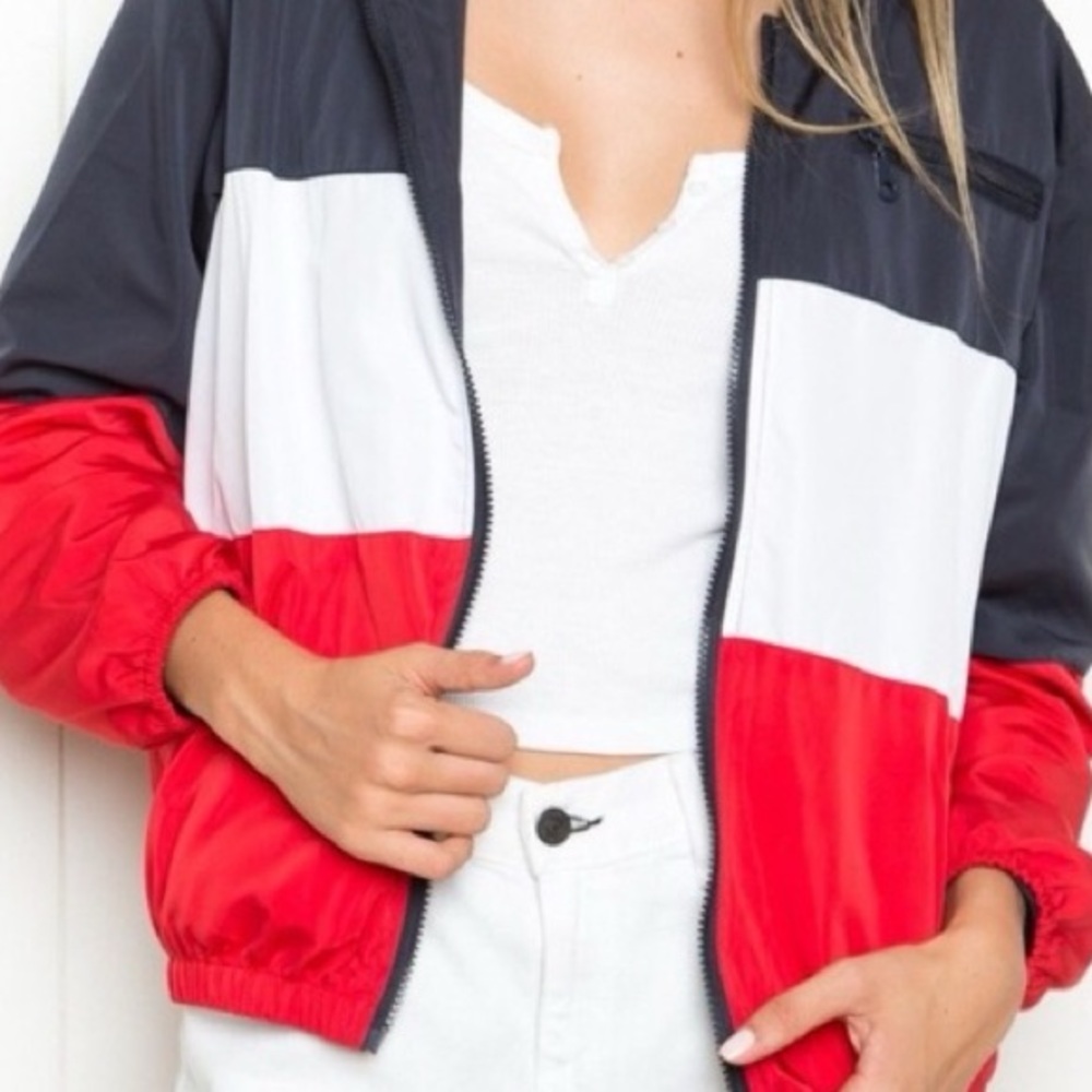 Brandy Melville Color Block Red White & Blue Windbreaker